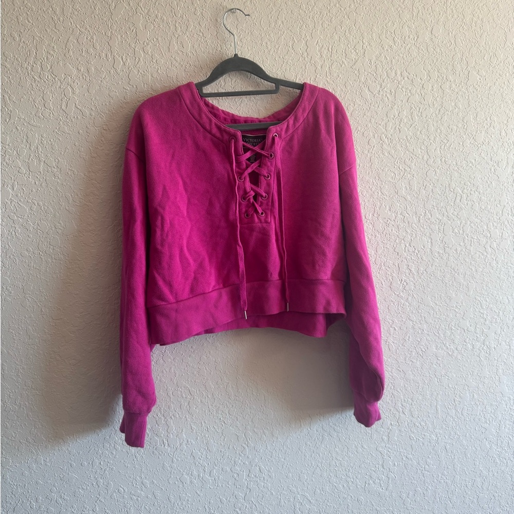 Victoria’s Secret Hot Pink Lace-Up Cropped Crewneck 💗🔥 - L
